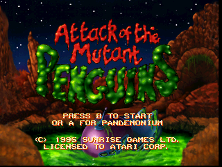 Attack of the Mutant Penguins title screen for Jaguar